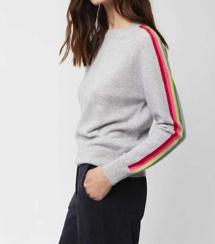 Cashmere Crewneck Sweater With Piping In Gray