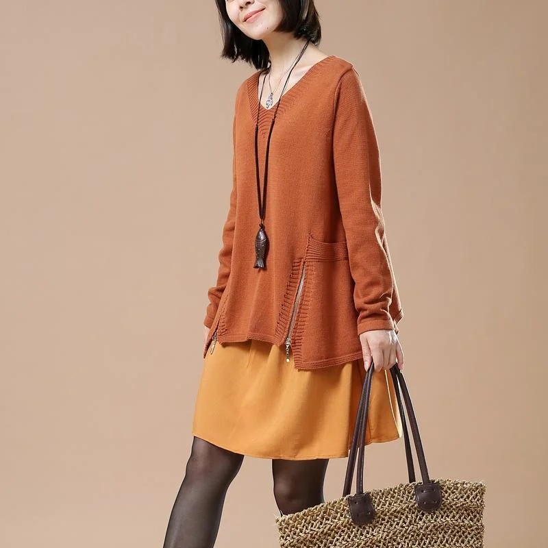 winter orange layered sweaters oversize layered pullover