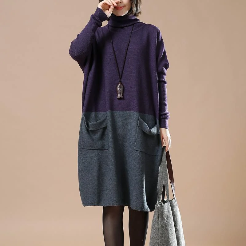 plus size purple sweaters cute turtle neck knit dresses