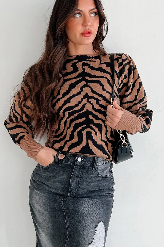 Gone To Far Animal Print Sweater (Camel/Black)