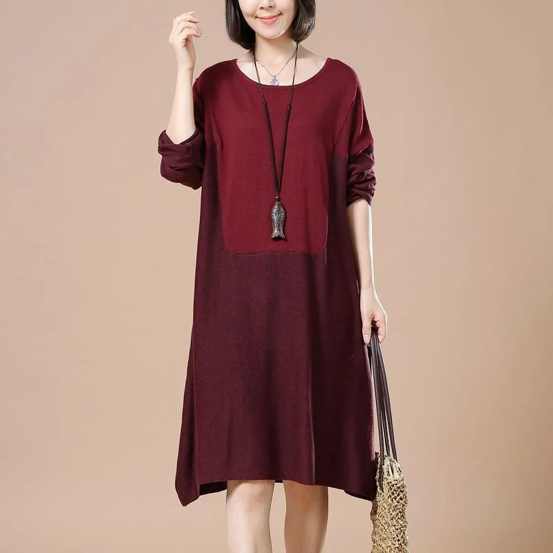 Plus size pullover sweaters long knit dresses burgundy