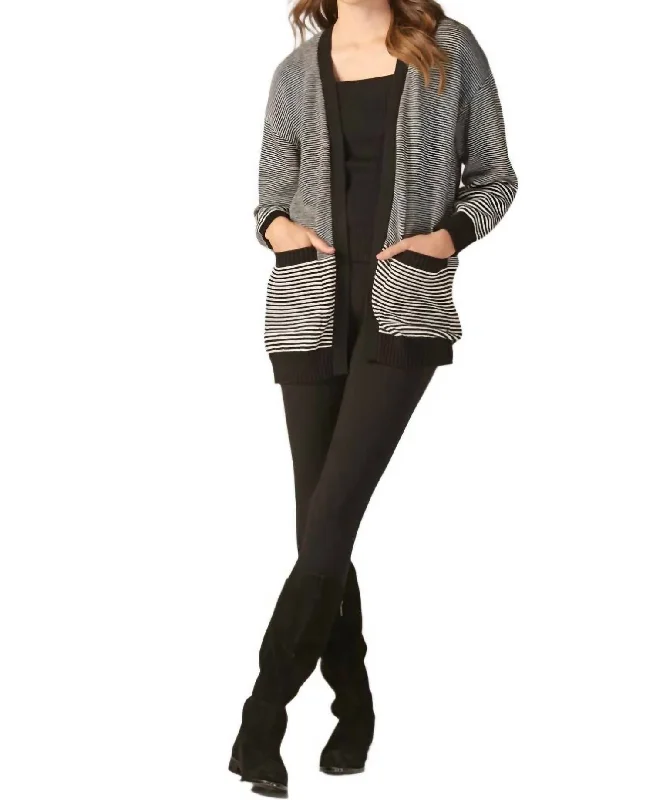 Bristol Striped Cardigan In Grey/black