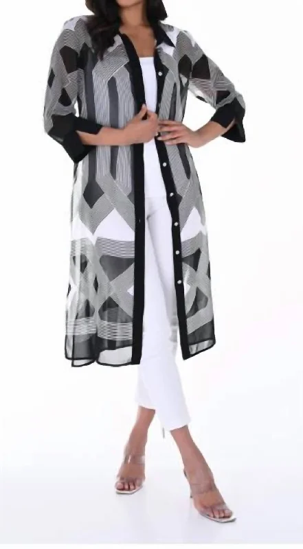 Sheer Woven Duster In Black/off White