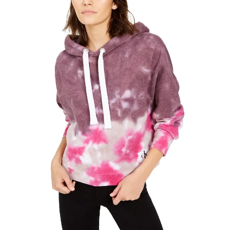 Calvin Klein Women's High Tide Tie-Dyed Cropped Hoodie Pink Size Extra Large - XL