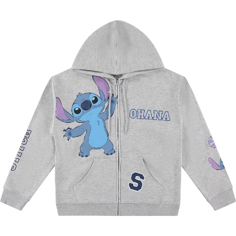 Disney Lilo & Stitch Ohana Juniors' Zip Hoodie, Heather Grey