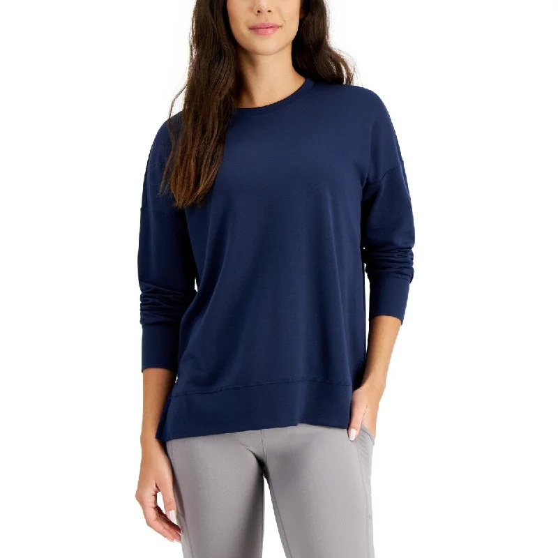 ID Ideology Women's Crewneck Slit Side Top Blue Size Small - S