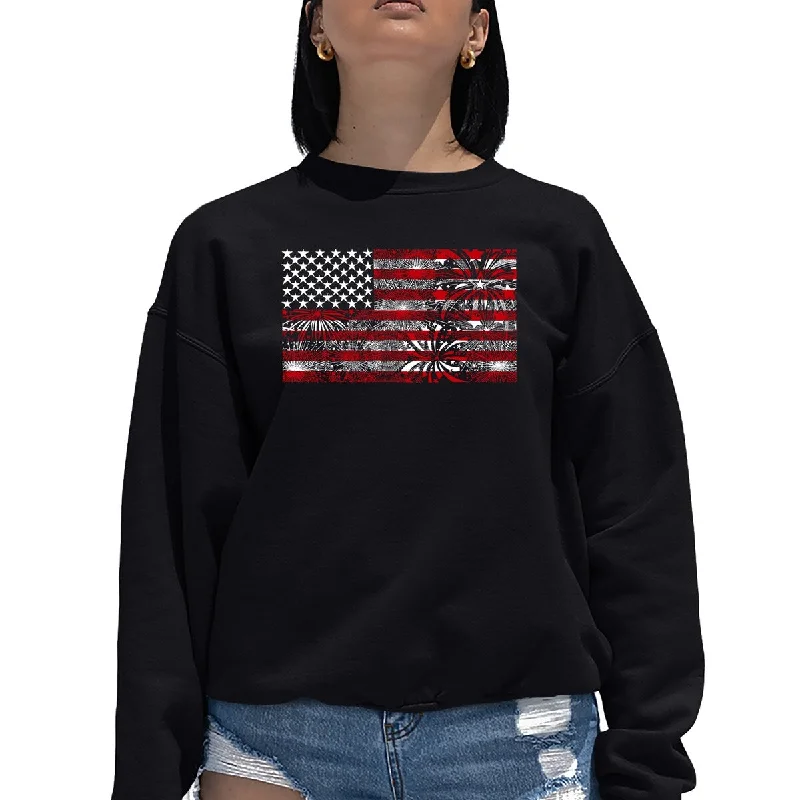 LA Pop Art Women's Word Art Crewneck Sweatshirt - Fireworks American Flag