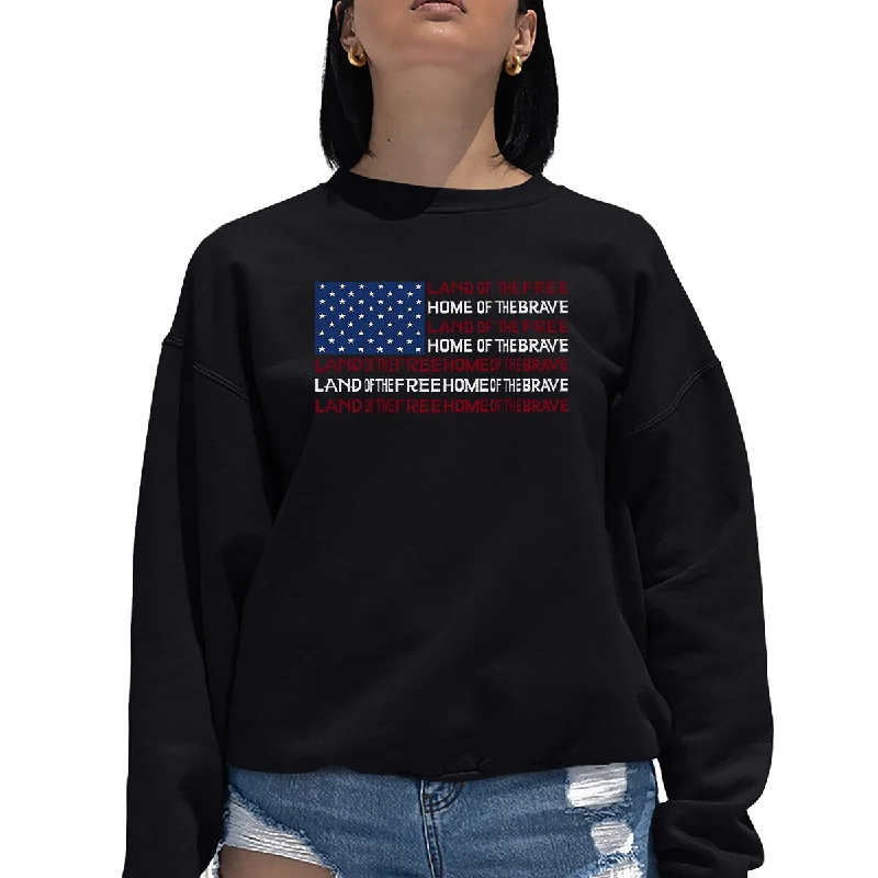 LA Pop Art Women's Word Art Crewneck Sweatshirt - Land of the Free American Flag