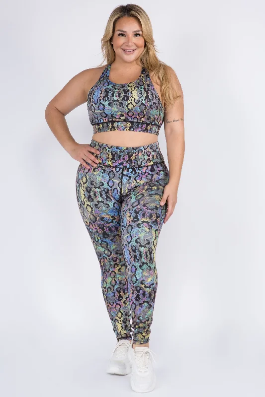 Plus Size Iridescent Snakeprint Workout Set