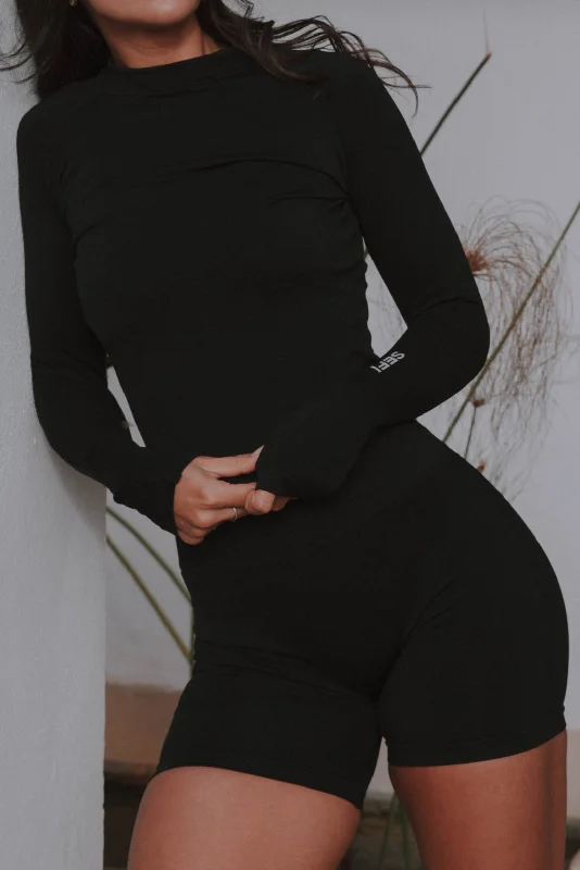 Timeless Ribbed Long Sleeve Top - Jet Black