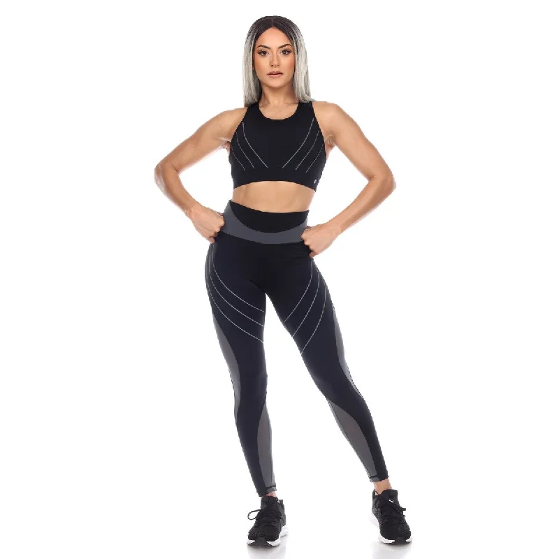 White Mark Women's Cut Out Back Mesh Sports Bra & Leggings Set