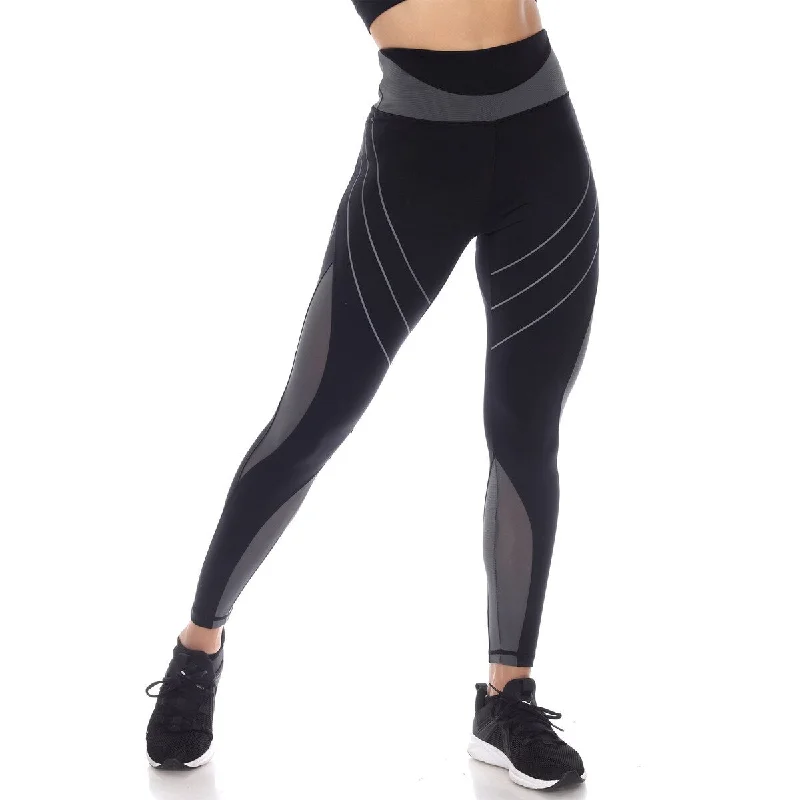 White Mark Women's High-Waist Reflective Piping Fitness Leggings