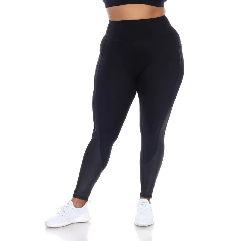 White Mark Women's Plus Size High-Waist Mesh Fitness Leggings