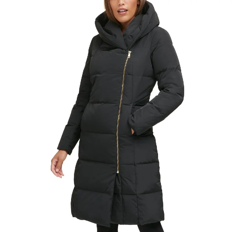 Cole Haan Women's Quilted Mid-Length Down Coat with Oversized Hood