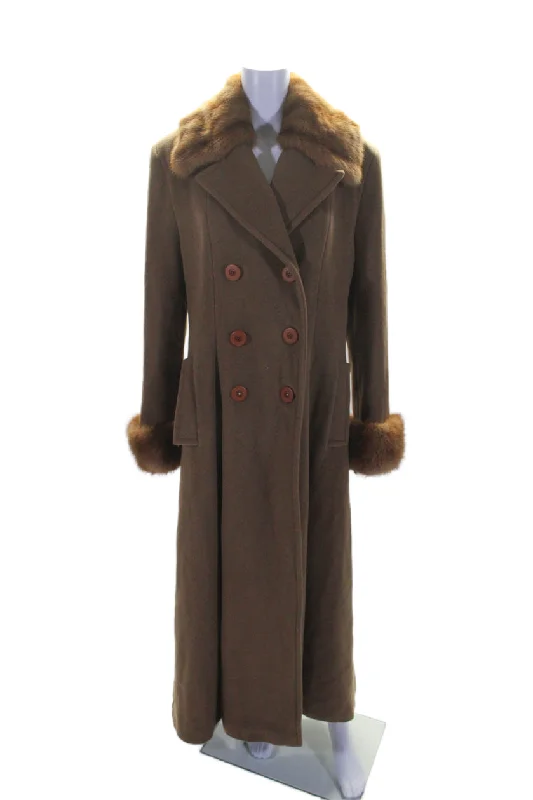 Giuliana Teso Womens Fur Trim Buttoned Long Sleeve Trench Coat Brown