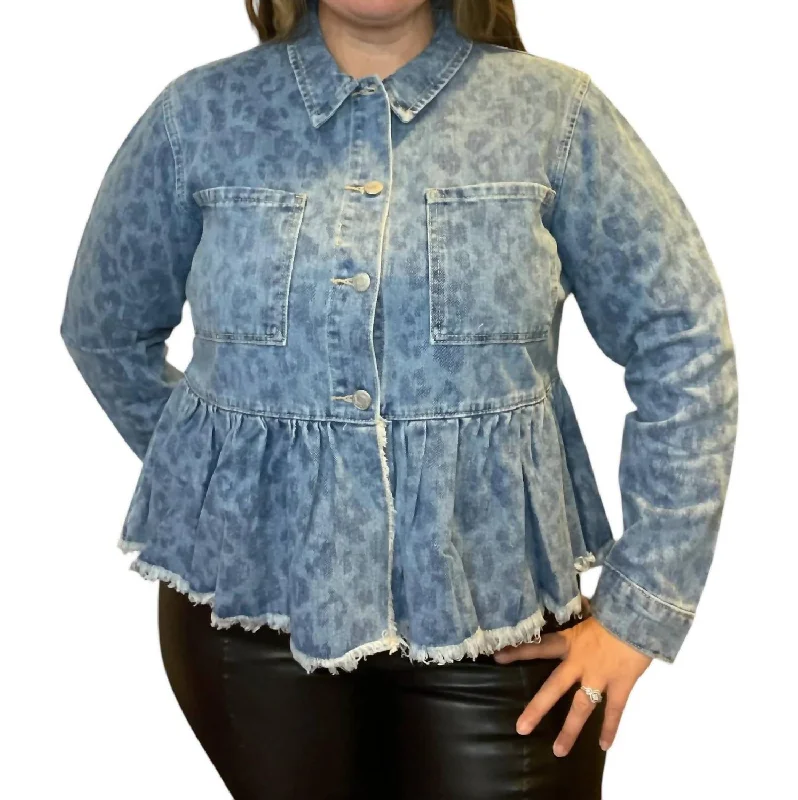 Leopard Peplum Jacket In Denim