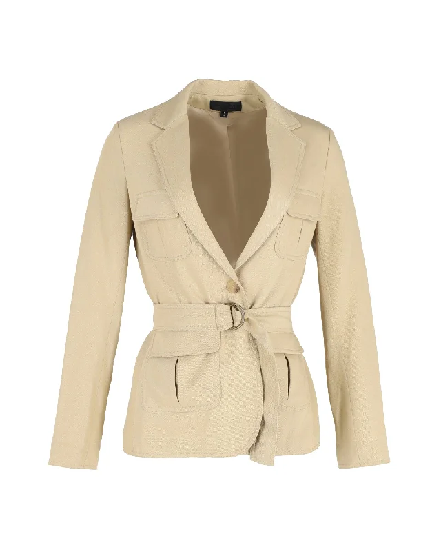 Nili Lotan Belted Utility Jacket in Beige Cotton