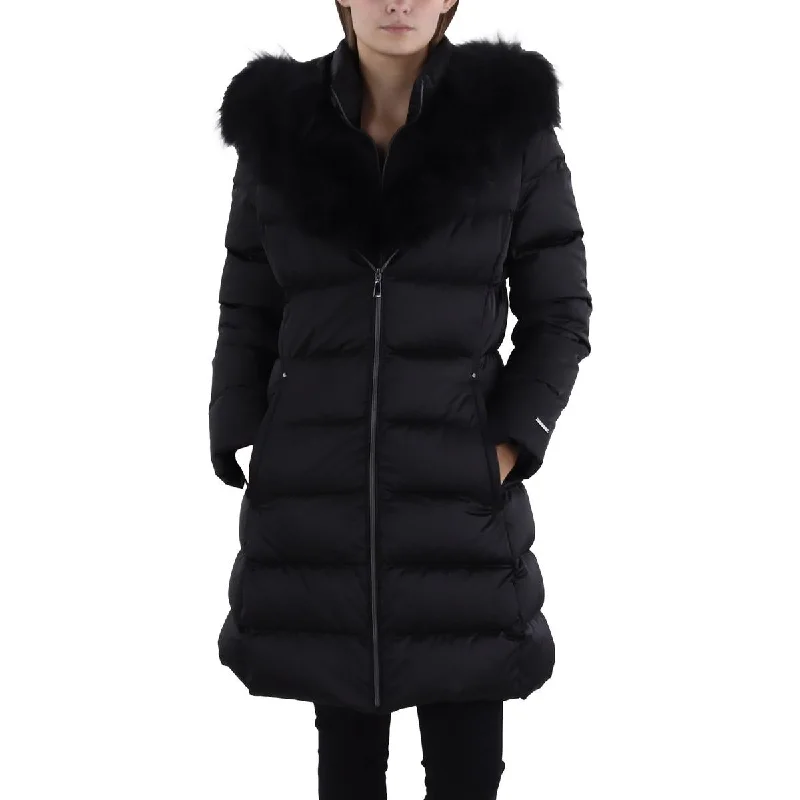 Tahari Womens Insulated Faux Fur Trim Puffer Jacket