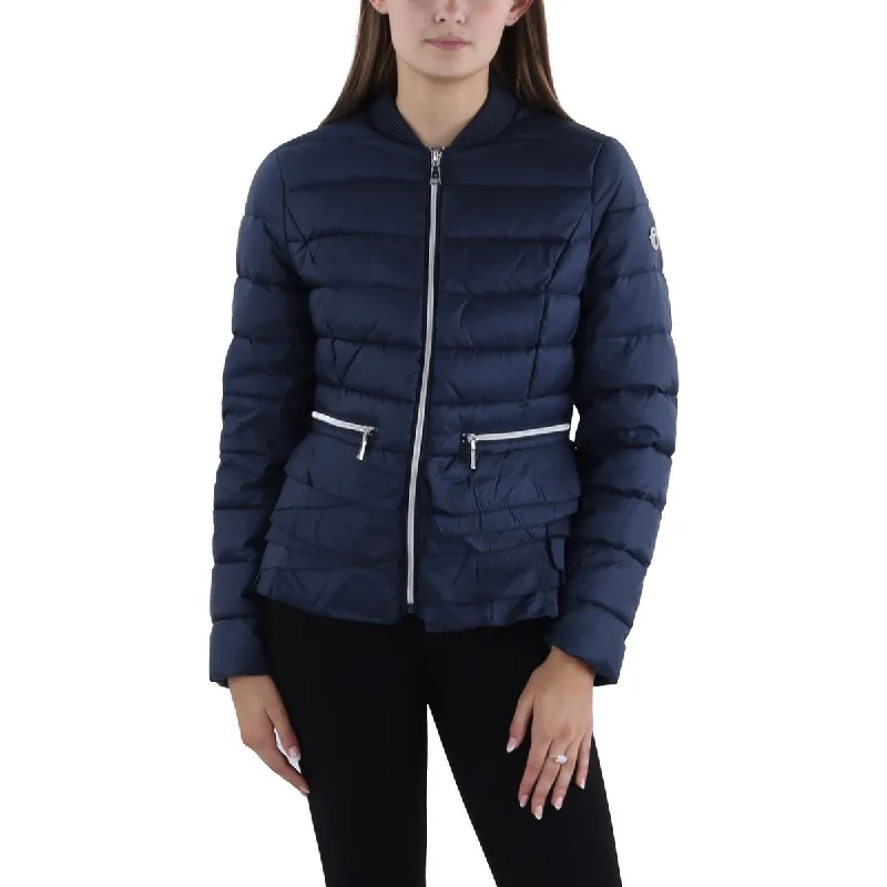 Tahari Womens Insulated Ruffled Trim Puffer Jacket