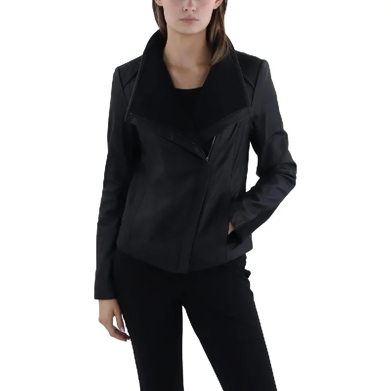 Tahari Womens Leather Asymmetric Leather Jacket