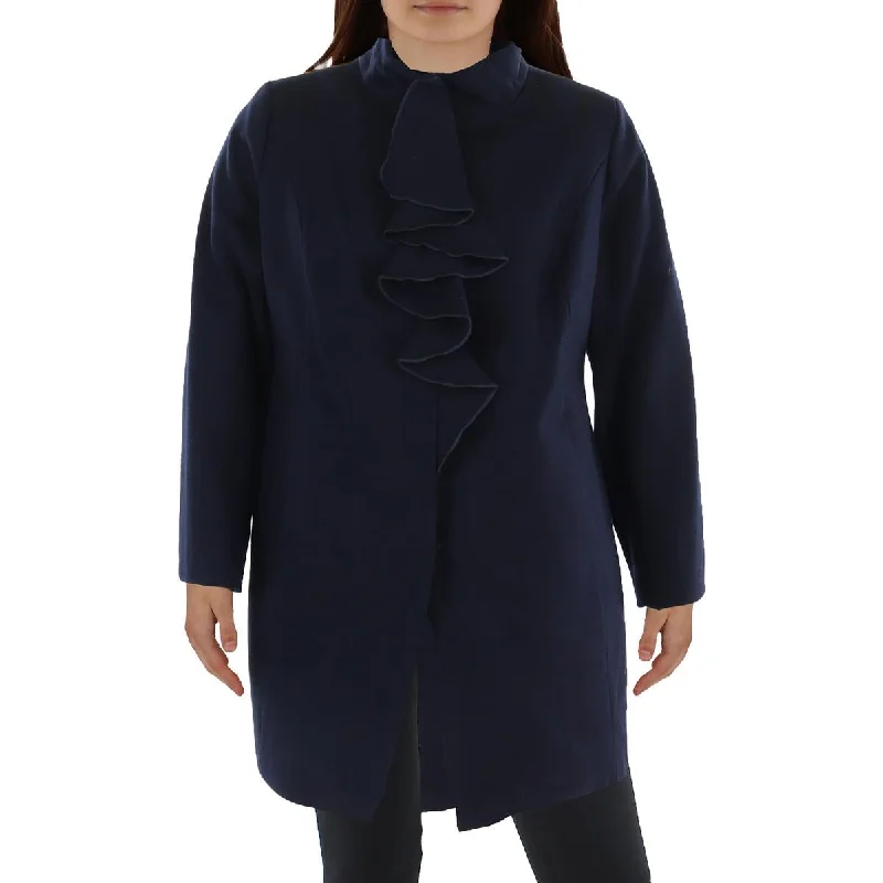 Tahari Womens Plus Wool BLend Ruffled Walker Coat