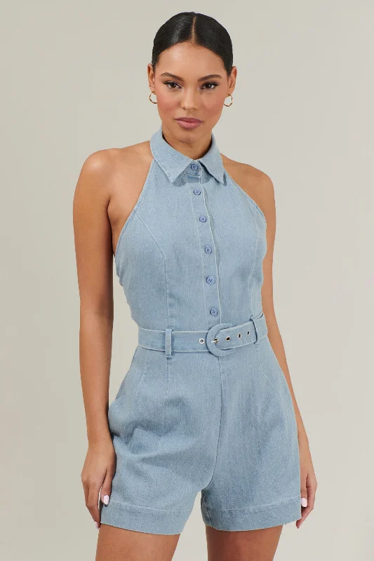 Roslyn Denim Halter Neck Romper