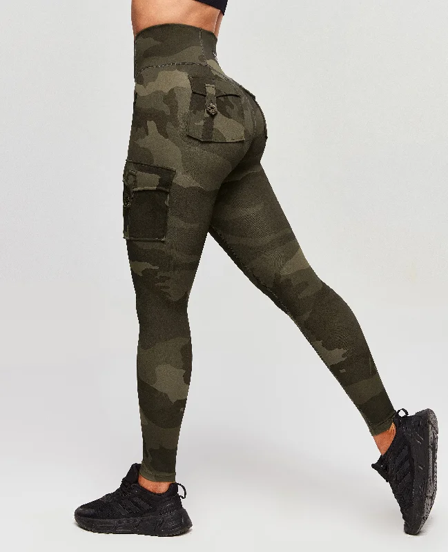 High Waisted Cargo Leggings - Army Green Camo