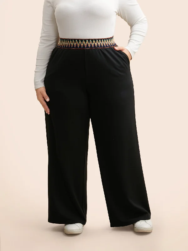 Geometric Contrast Patchwork Wide Leg Pants