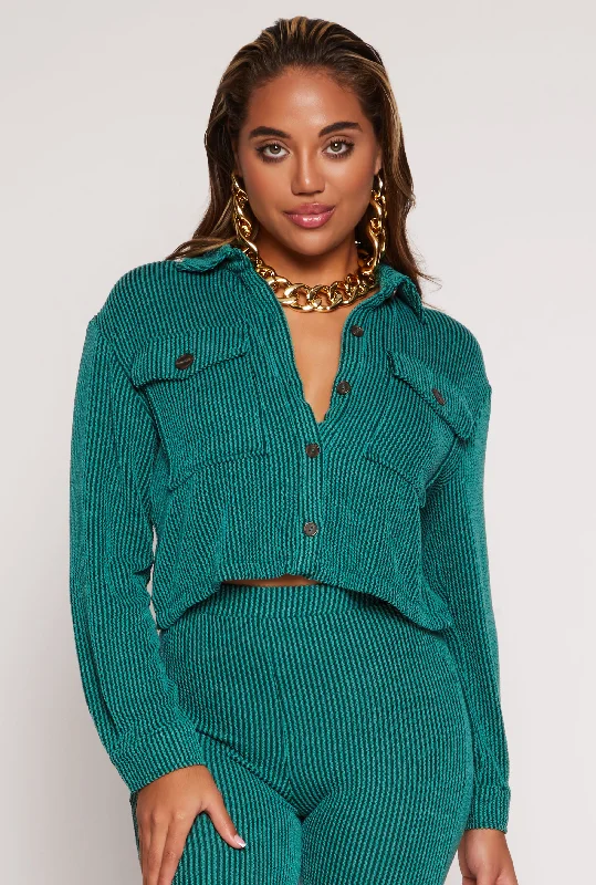 Textured Ribbed Knit Cropped Shirt