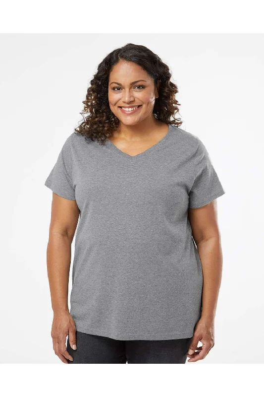 LAT Womens Curvy Collection Fine Jersey Short Sleeve V-Neck T-Shirt - Heather Granite Grey