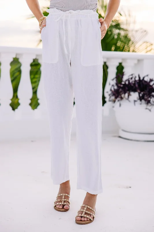 Let's Go For A Walk White Linen Pants