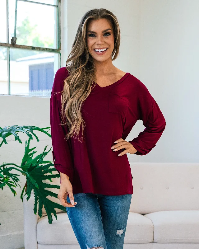 Bexley Burgundy Boyfriend 3/4 Sleeve Top FINAL SALE