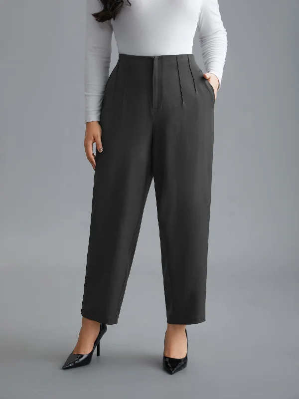 Pleated Mid-Rise Straight Leg Pants