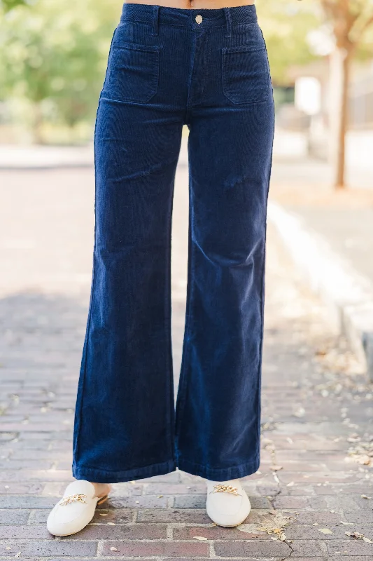 Set Your Path Navy Blue Corduroy Wide Leg Pants