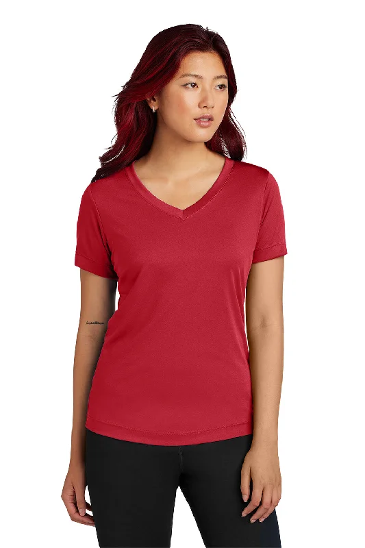 Sport-Tek Womens Competitor Moisture Wicking Short Sleeve V-Neck T-Shirt - Deep Red