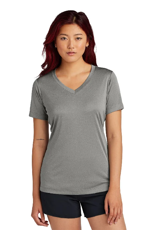 Sport-Tek Womens Competitor Moisture Wicking Short Sleeve V-Neck T-Shirt - Heather Concrete Grey