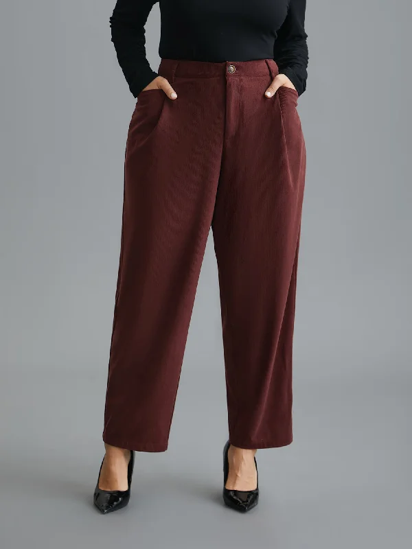 Straight Leg Elastic Waist Corduroy Pants