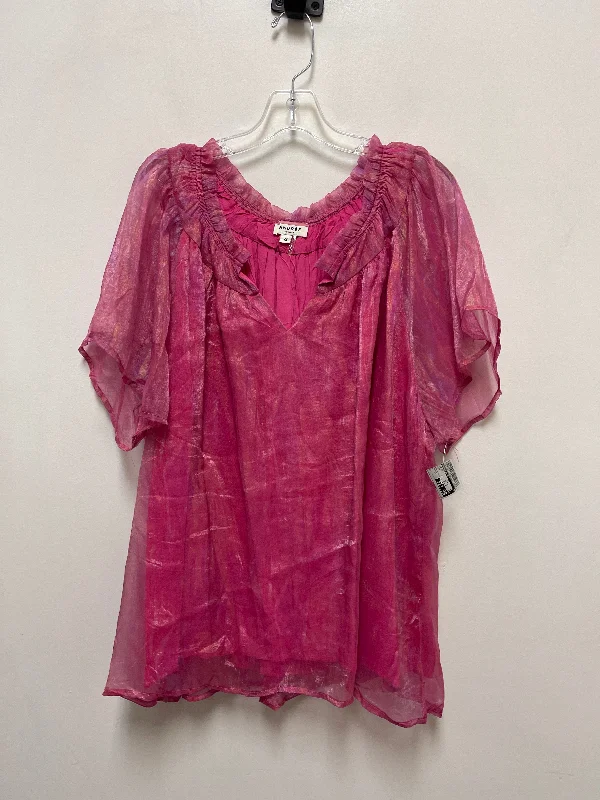 Top Short Sleeve By Andree By Unit In Pink, Size: 2x