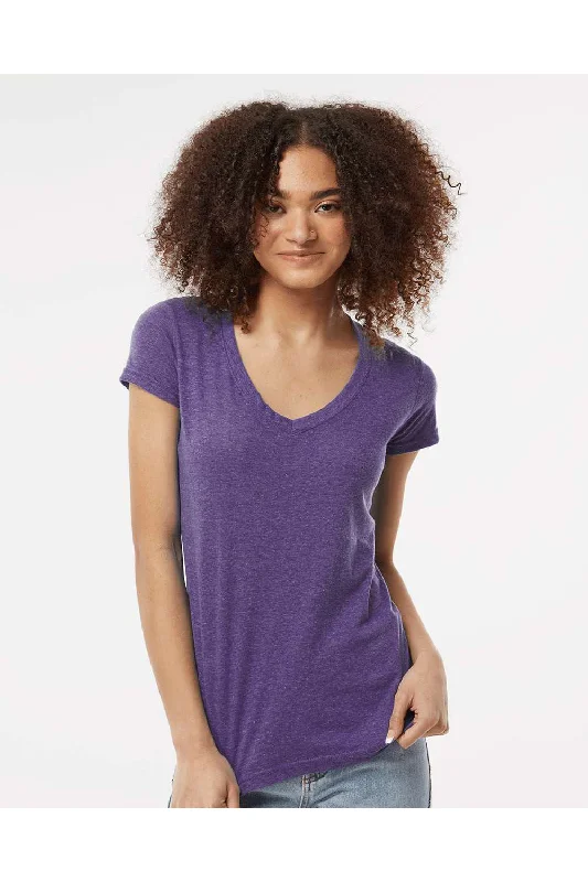 Tultex Womens Poly-Rich Short Sleeve V-Neck T-Shirt - Heather Purple