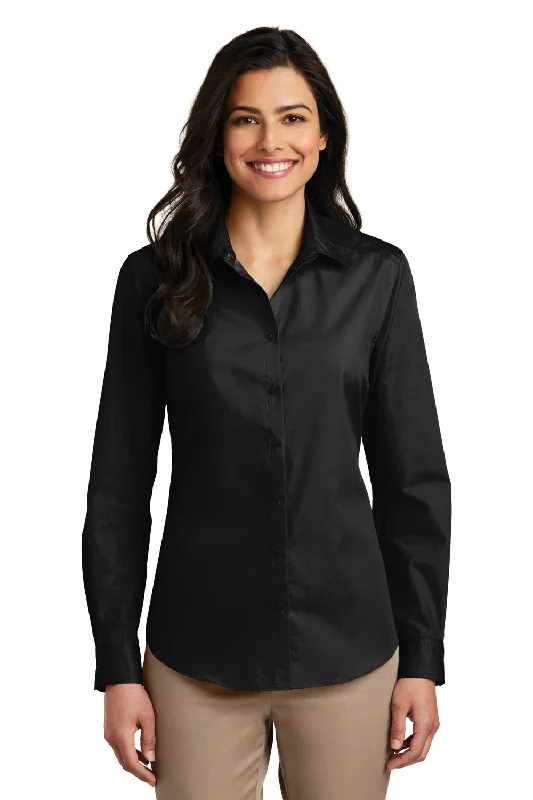 Port Authority Womens Carefree Stain Resistant Long Sleeve Button Down Shirt - Deep Black