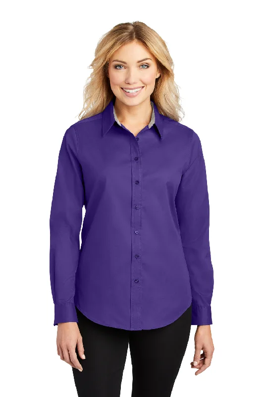 Port Authority Womens Easy Care Wrinkle Resistant Long Sleeve Button Down Shirt - Purple